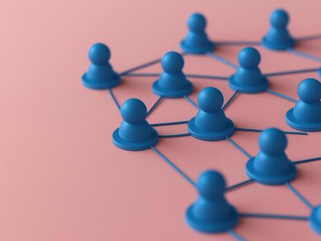 Blue social network figures connected with lines on a pink background. photo