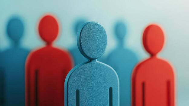 Collection of abstract figures in blue and red on a soft background. photo