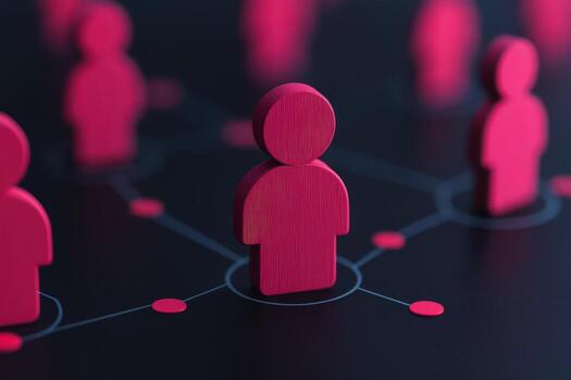 3D illustration of human figures connected in a network on a dark background. photo