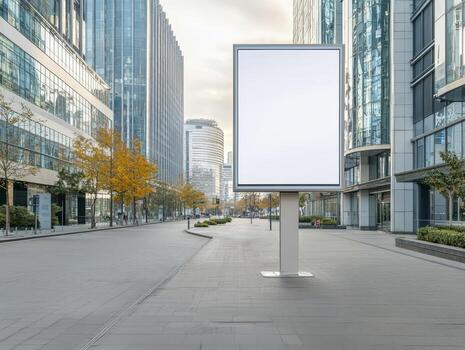 Empty advertising billboard in urban cityscape with modern architecture. photo