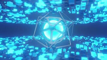 trogen lysande kärna i scifi miljö. 3d animering slinga. 4k video