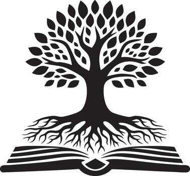 simbólico árbol de conocimiento creciente desde abierto libro inspirador sabiduría y aprendizaje vector
