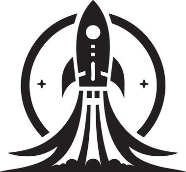 Sleek Retro Rocket Launching Into Outer Space with Ring and Stars vector
