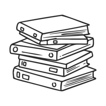 Stack of books and drawn linear art of various book styles vector