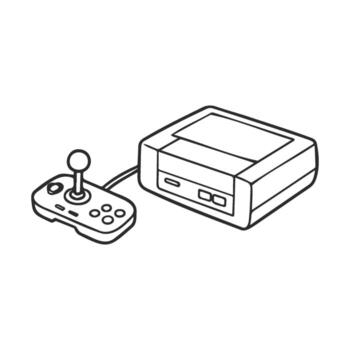 Retro gaming console with joystick outline drawing vector