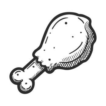 Sketch of a chicken drumstick with detailed texture and crosshatch shading vector
