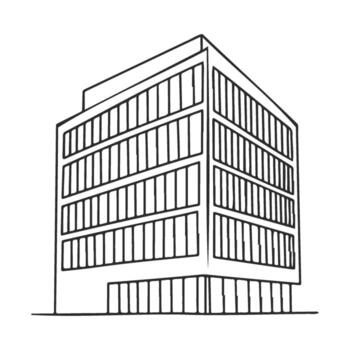 Monochrome line drawing of modern office building architecture vector