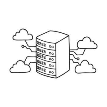 Cloud computing concept with server and connected clouds vector