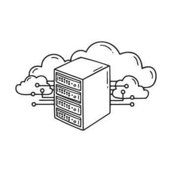 Cloud computing concept with server and circuit connections icon drawing vector
