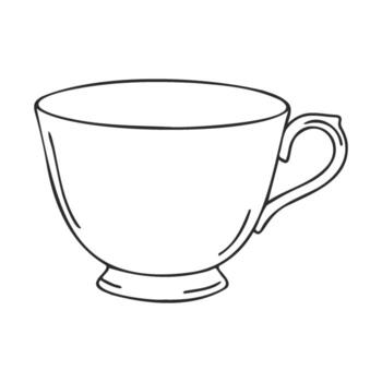 Simple outline of empty tea cup with handle on white background vector