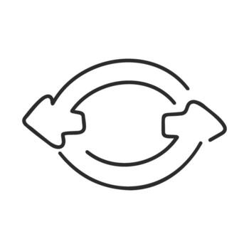 Black circular arrows icon illustrating continuous loop and directional flow vector