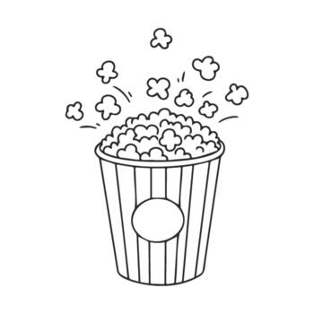 Outlined popcorn bucket with popping kernels on white background vector
