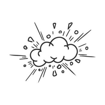 dibujado explotando nube con dinámica líneas y símbolos vector