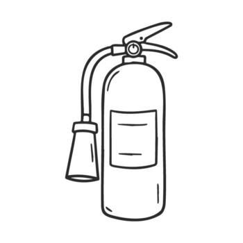 drawn fire extinguisher sketch with hose and nozzle on white background vector