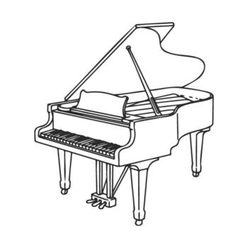 Elegant grand piano sketch with open lid and visible strings vector