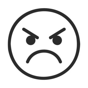 Angry face emoji icon with frowning mouth and downturned brows vector