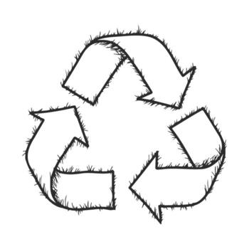 drawn recycle symbol with grass texture on white background vector
