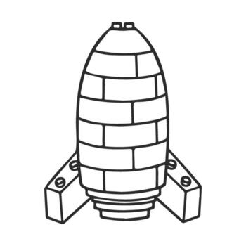 negro y blanco dibujos animados cohete con ladrillo modelo y sencillo diseño vector