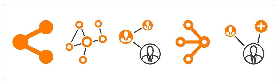 un conjunto de 5 5 mezcla íconos como compartir, red enlace, usuario red en naranja color vector