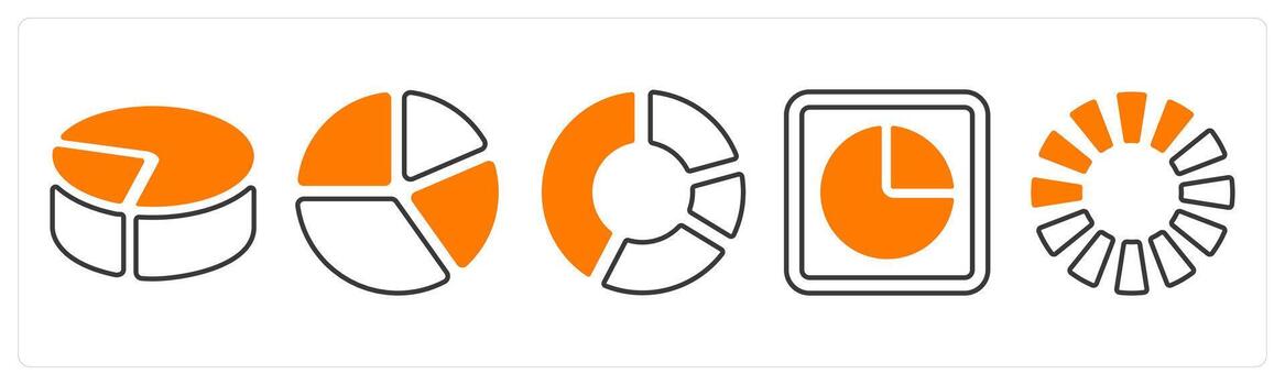 A set of 5 mix icons as pie chart, chart in orange color vector
