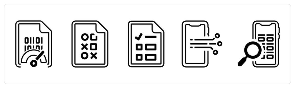 un conjunto de 5 5 mezcla íconos como velocímetro, grande datos, base de datos en negro color vector