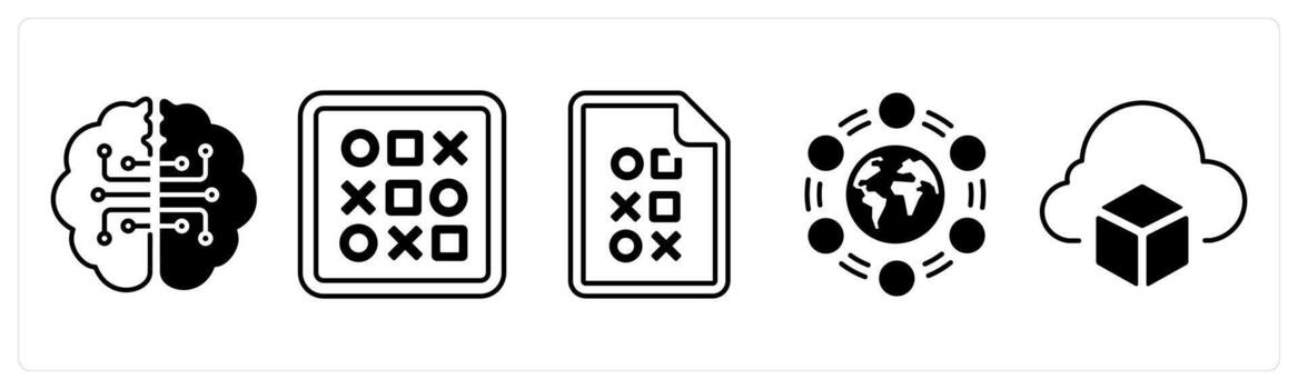 A set of 5 mix icons as creative brain, big data, database in black color vector