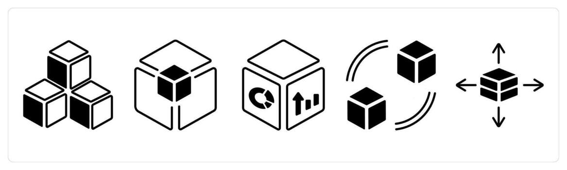 un conjunto de 5 5 mezcla íconos como 3d, analítico, Estadísticas en negro color vector