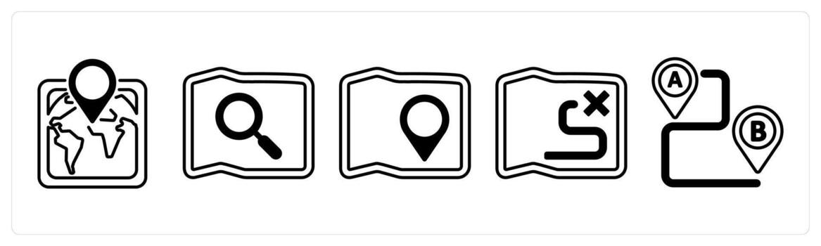 A set of 5 mix icons as location, search map, map in black color vector