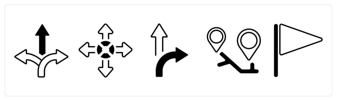 A set of 5 mix icons as pathway, arrow direction, path in black color vector