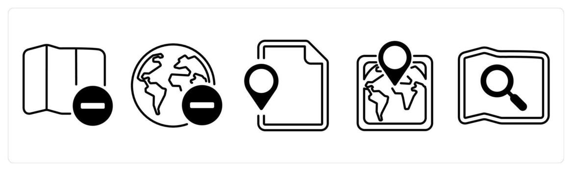 A set of 5 mix icons as map, location, map document in black color vector