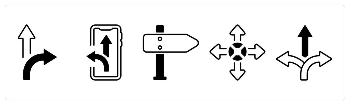 A set of 5 mix icons as path, route, arrow direction in black color vector