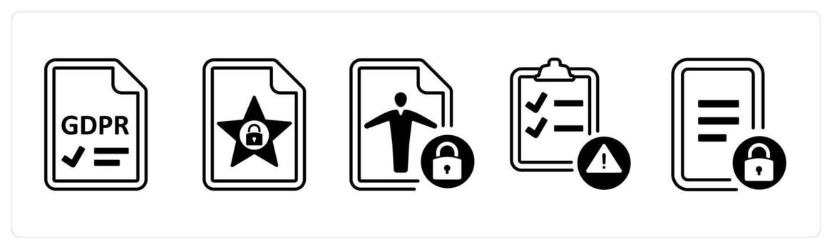 A set of 5 mix icons as gdpr, data protection, personal data in black color vector