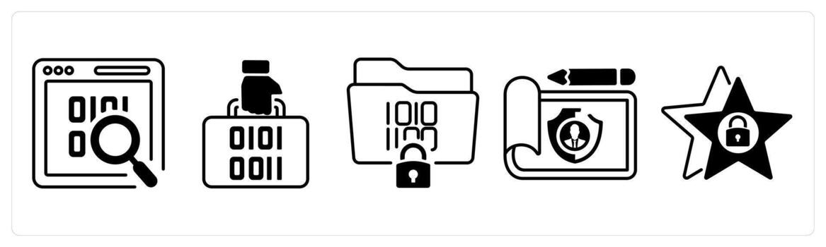 un conjunto de 5 5 mezcla íconos como programación, protegido documento, datos proteccion en negro color vector