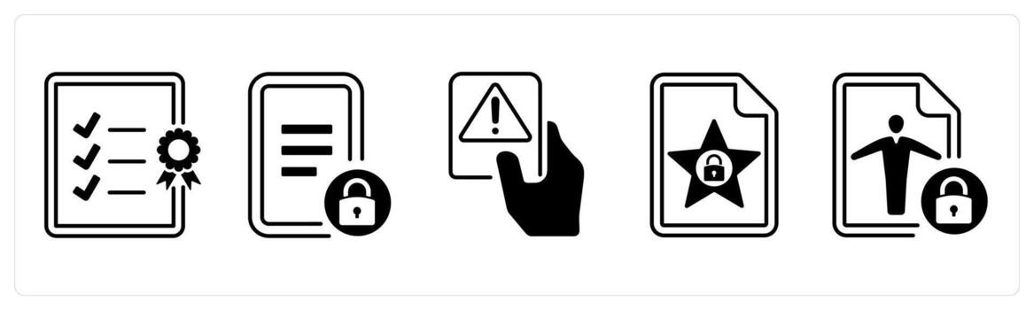 A set of 5 mix icons as certificate, copyright, alert in black color vector