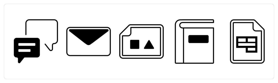 A set of 5 mix icons as message, email, image document in black color vector