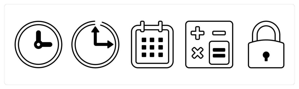 A set of 5 mix icons as clock, time, event in black color vector