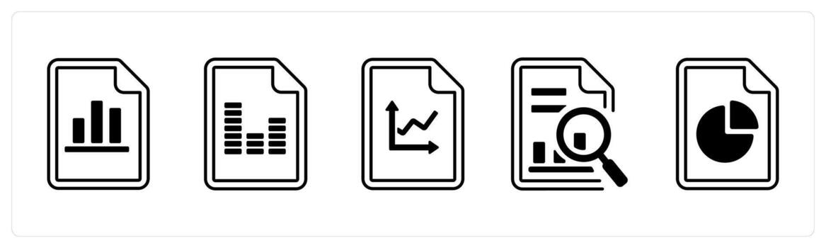 A set of 5 mix icons as graph, article, data search in black color vector