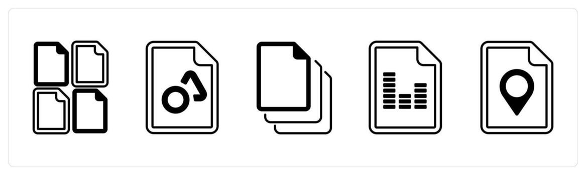 A set of 5 mix icons as file, strategy, duplicate in black color vector