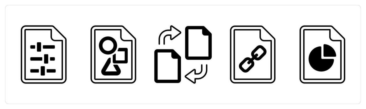 A set of 5 mix icons as configuration, project document, share in black color vector