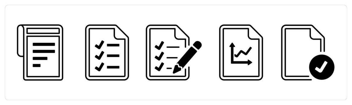 un conjunto de 5 5 mezcla íconos como texto documento, hecho lista, lista en negro color vector