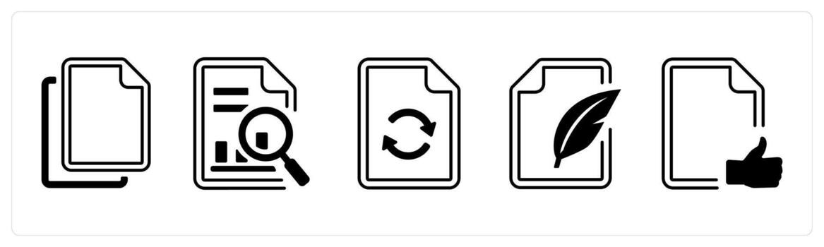 A set of 5 mix icons as duplicate, data search, update in black color vector