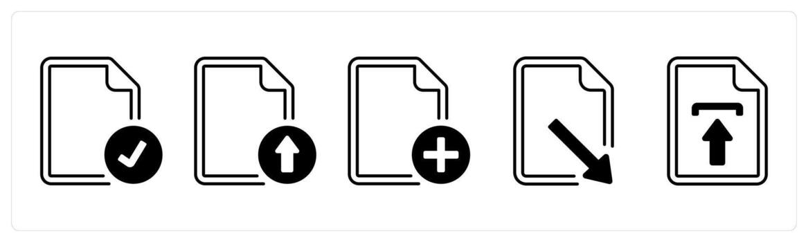 A set of 5 mix icons as document, upload, add document in black color vector