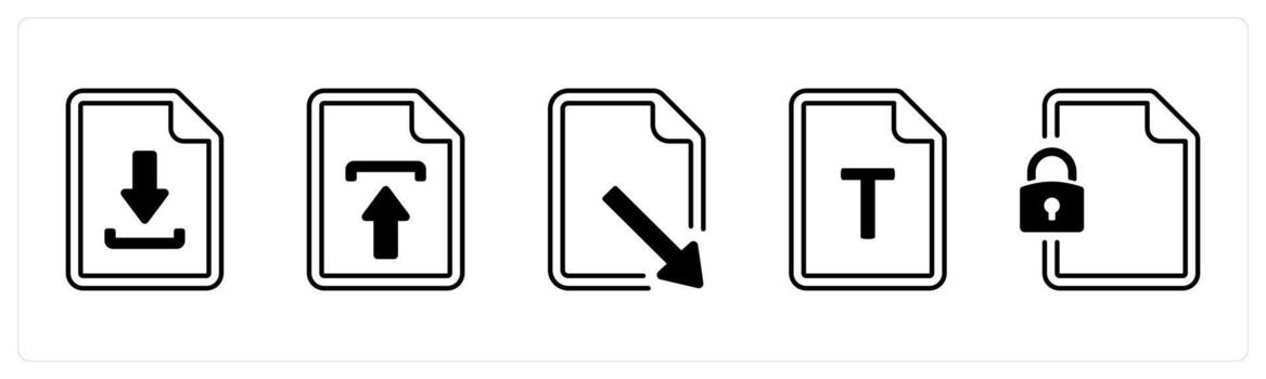 A set of 5 mix icons as download, upload, download file in black color vector