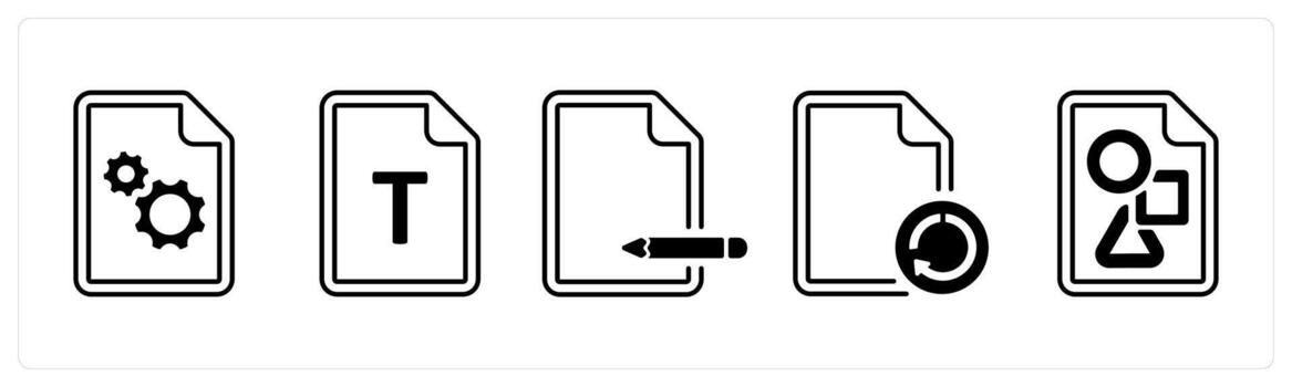 A set of 5 mix icons as optimization, document file, edit in black color vector