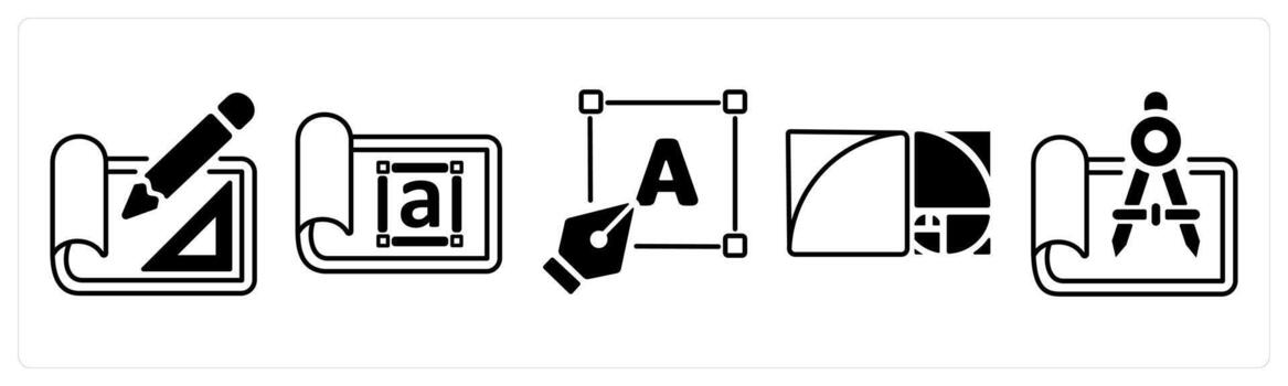 A set of 5 mix icons as layout design, style, designing in black color vector