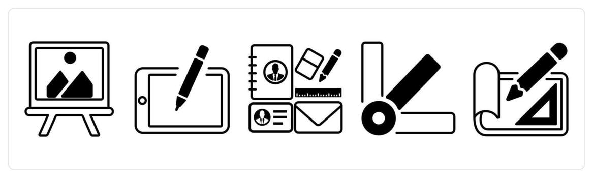 A set of 5 mix icons as painting, sketch, design kit in black color vector