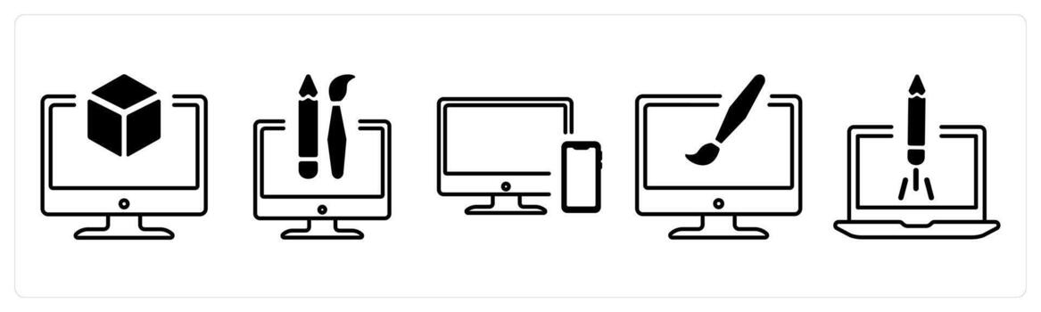 A set of 5 mix icons as 3d, custom design, responsive in black color vector