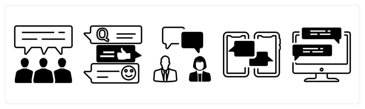 A set of 5 mix icons as user comment, survey, chat in black color vector