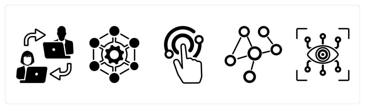 A set of 5 mix icons as communication, framework, interaction in black color vector