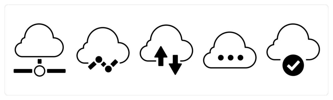 un conjunto de 5 5 mezcla íconos como nube, nube datos, nube subir descargar en negro color vector